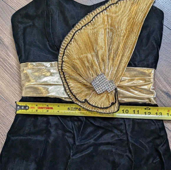 Positive Influence Vintage 80s 90s Strapless Black Velour Gold Dress Size 6